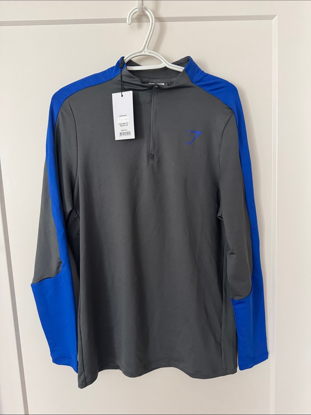 Gymshark Men’s Gray Performance Half-Zip Jacket with Blue Panels
